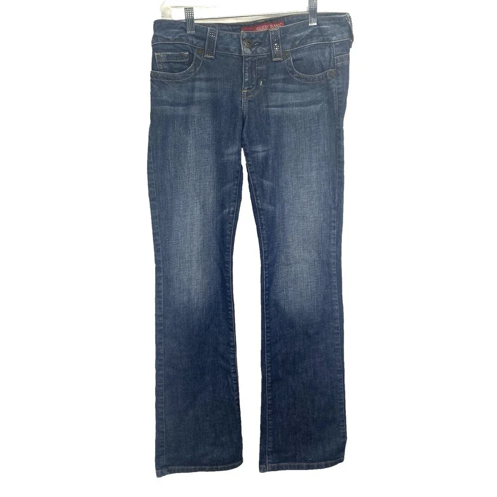 Guess Jeans 81 Daredevil Woman Sz 32(31)x 32 Boot Cut Stretch Jeans Sequin Logo